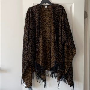 leopard fringe poncho Vintage